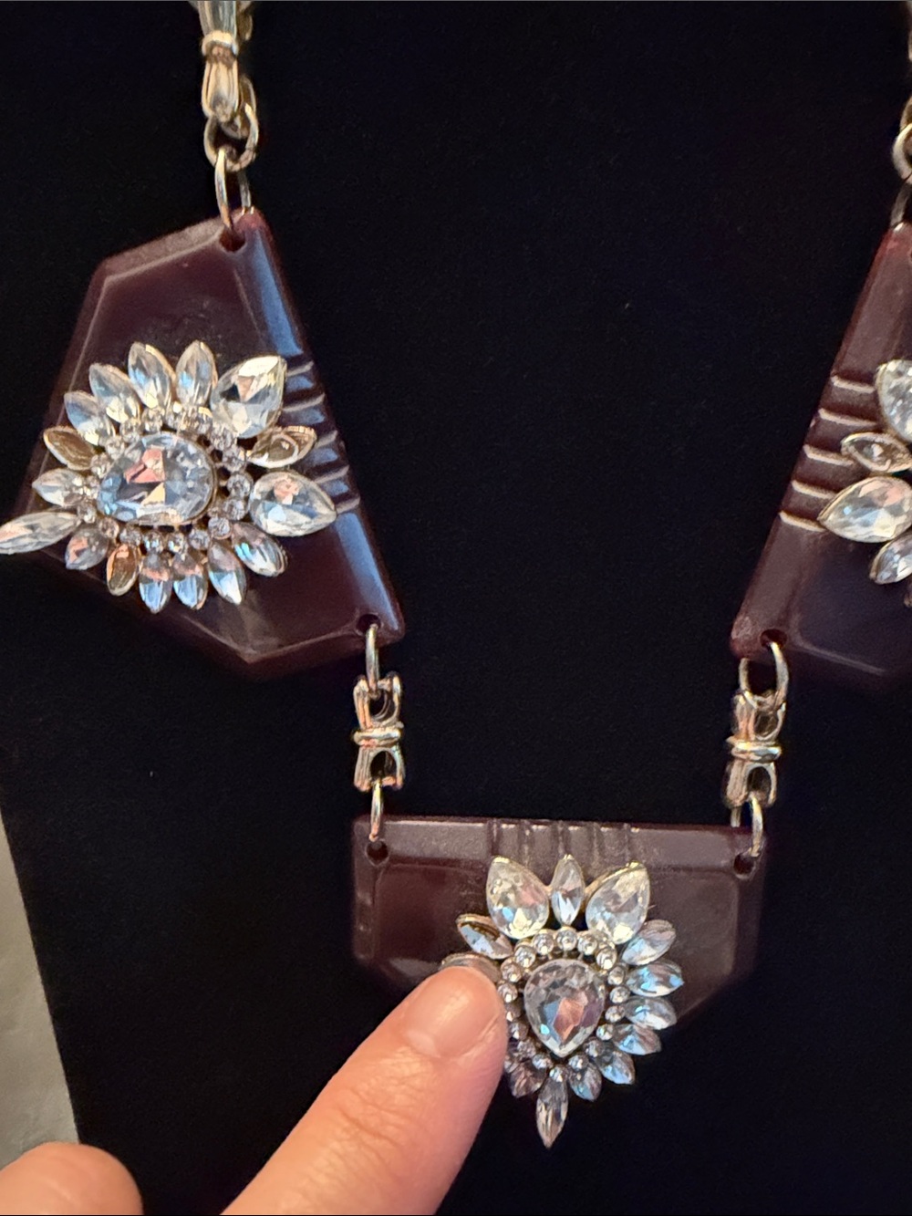 Statement Brown Geometric Crystal Necklace - Picture 7 of 7